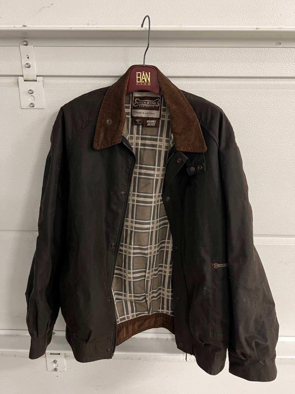 Driza-Bone Dark Brown Waxed Bomber Jacket with Corduroy Collar